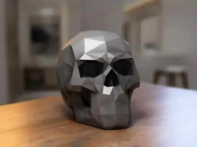 Low Poly Skull Headphone Stand Skull Headset Stand  3D print model