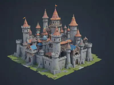 Modular Fantasy Castle 3D Model Low-Poly Stylized Game Asset Low-poly 3D model