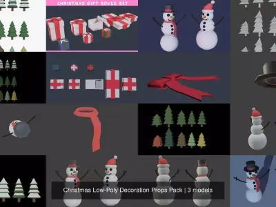 Christmas Low-Poly Decoration Props Pack 3D Model Collection