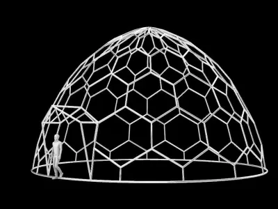 Hexagonal Dome structure Geodoesic Like Wireframe 3D model