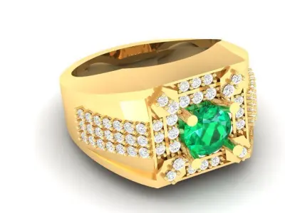 Luxury Emerald and Diamond Men Gold Ring 326 3D print model