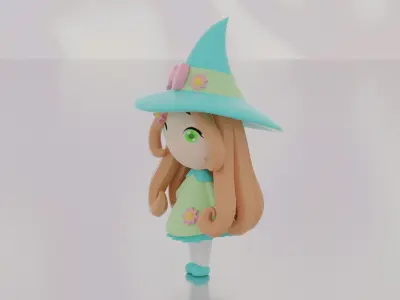 wizard girl in witch hat 3D print model