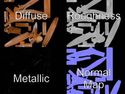 Metallic Cattail Sculpture D Model Pack Low-poly 3D model