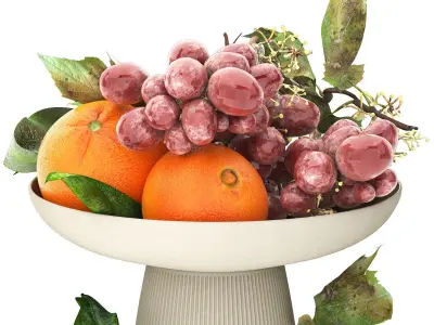 bowl of oranges and brown grapes fruit 3D model