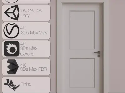 Interior Door 02 Variant 4 White Finish PBR Game Ready Low Poly Low-poly 3D model