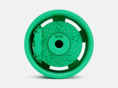 15x7 Radir Tri Ribb Wheel and Brake 3D print model