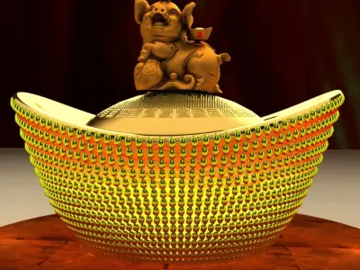 Chinese Lucky Pig with Gold Ingot 3D model