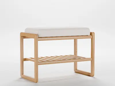 Grondin Coastal Style Solid Wood Shoe Bench 3D Model Low-poly 3D model