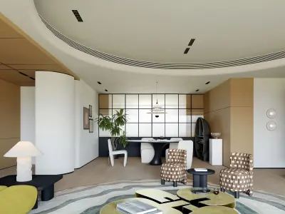 Modern Artistic Large Apartment Living Dining Room 3D model