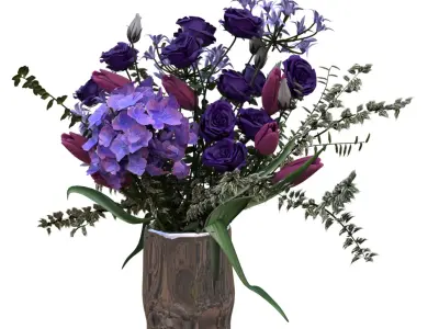 Purple Flower BOUQUET Low-poly 3D model