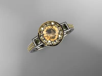 Luxury Full Diamond round shaped Yellow Diamond engagement ring 3D print model