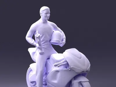 000171 Motorcycle Racer with Bike and Trophy 0809 3D model