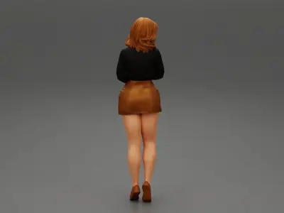 Surprised Young Woman in Mini Skirt and sneakers 3D print model
