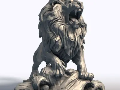 Hungry Lion Low Poly Sculpture Predatory Big Cat Model  3D print model