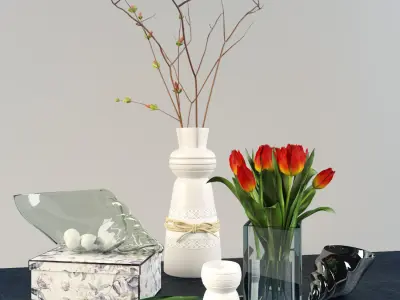 Decorative set with tulips  Low-poly 3D model