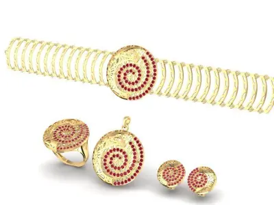 Luxury Spiral Jewelry Set Bracelet Ring Earrings 3D Model 2137 3D print model