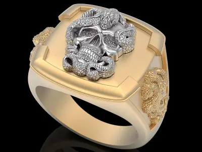 Skull snake Man Ring silver gold printable jewelry 3D print model