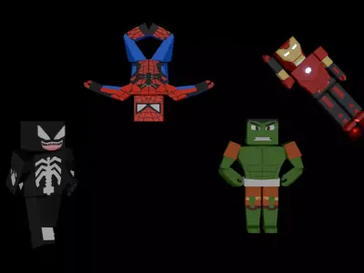 Superhero pack fan art rigged blocky design Free low-poly 3D model