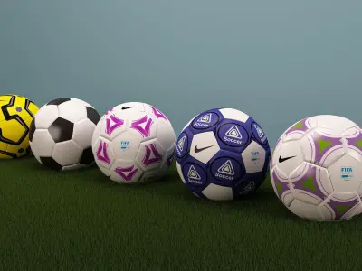 5 soccer balls 3D model