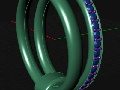 Pomellato Double Band Gold Ring with Diamond Pave 3D print model