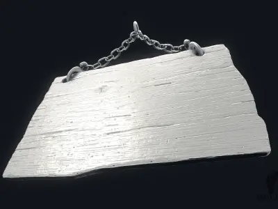 3D Wooden Sign with Chains 3D model