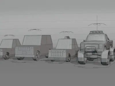 Rigged Cars Collection Bundle Low-poly 3D model