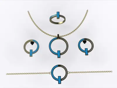 T Style Gold Jewelry Set19 with Diamond  Bracelet Earrings Ring 3D print model