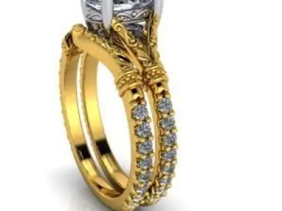 Custom Vintage Hand Engraved Solitaire Engagement Ring  3D print model