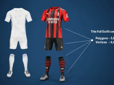 Football Jersey full outfit AC Milan Team Low-poly 3D model