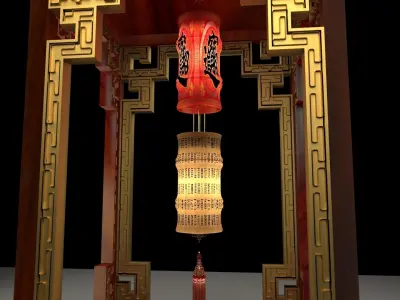 Chinese red  bamboo lantern  3D model