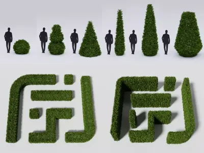 Garden boxwood set v4 Low-poly 3D model