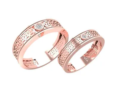 Luxury Matching Couple Rings with Diamond Accent 344 3D print model