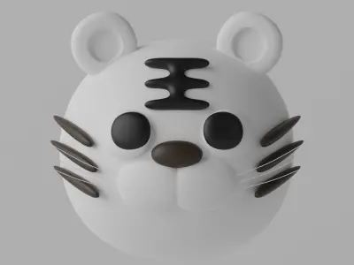 Cartoon Cute White Tiger Head 3D model