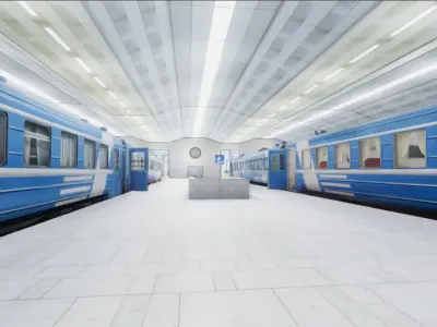 Train Passenger and Modern Train Station 02 Low-poly 3D model