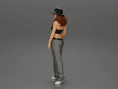 lowrider girl posing in hat and sunglasses with long hair 3D print model
