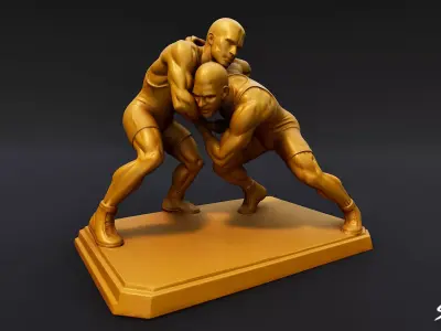 Golden Wrestling Statue Low-poly 3D model