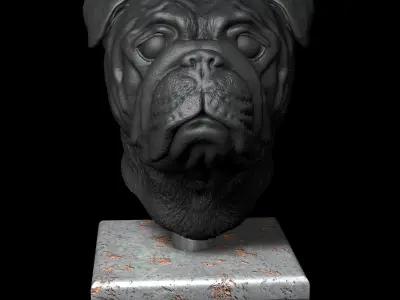 English Bulldog Head Portrait -3D Print Model High-Polygon 3D print model