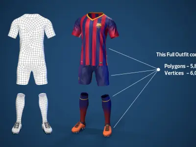 Football Jersey full outfit Barcelona Team  Low-poly 3D model