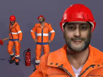 Realistic Firefighter Heroic Fireman Fully Rigged Axe Animations Low-poly 3D model