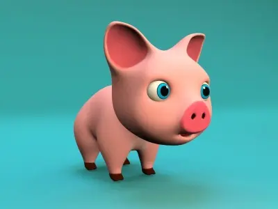 cartoon little pig Low-poly 3D model