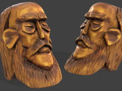 Wooden Head Low-poly 3D model