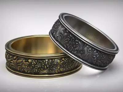 Rococo Ornate Carved Wedding Rings 3D print model