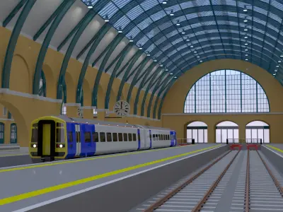 Kings Cross station with train 3D model