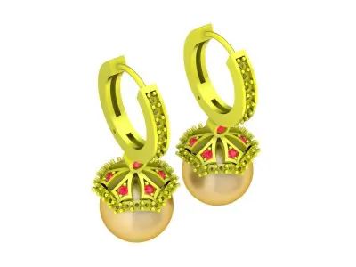 Luxury Crown Pearl Dangle Hoop Earrings Jewelry 3D Model 5872 3D print model