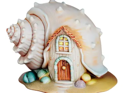 Fantasy Shell House Decor 3d print and game ready Low-poly 3D model