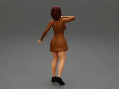 young woman in neck long sleeve dress 3D print model