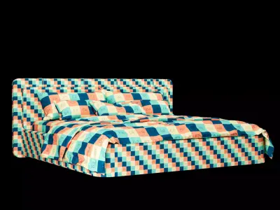 Bed with pillows and blanket 002 3D model