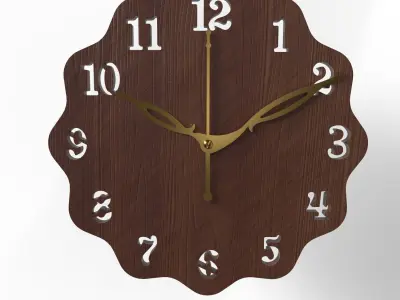 3D Wall Clock  Ornate Wooden Design with Elegant Hands 3D model
