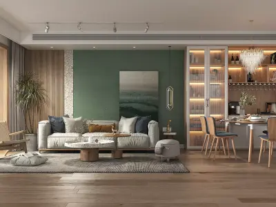 Living Room and Dining Room Scene 2 3D model