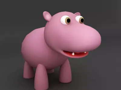 Hippo rigged cartoon 3d model Low-poly 3D model